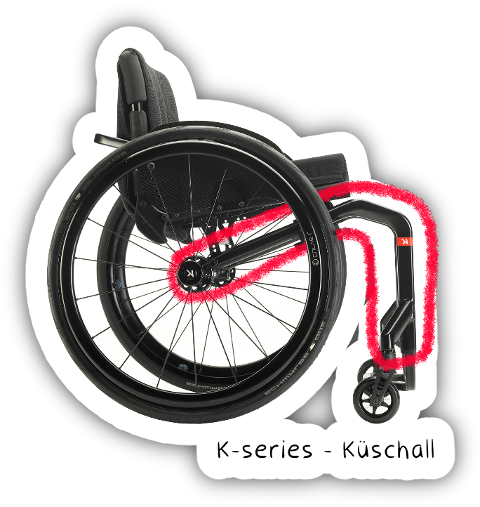 Photo du fauteuil K-series de Küschall, avec le cadre entouré en rouge.